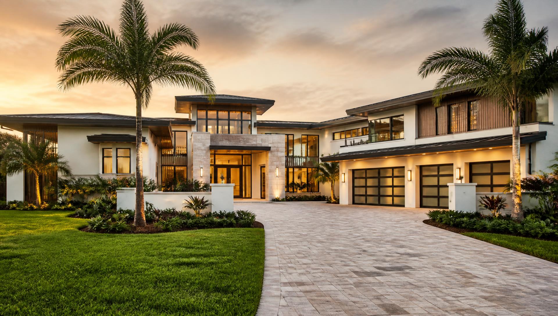 Modern luxury Florida home at dusk