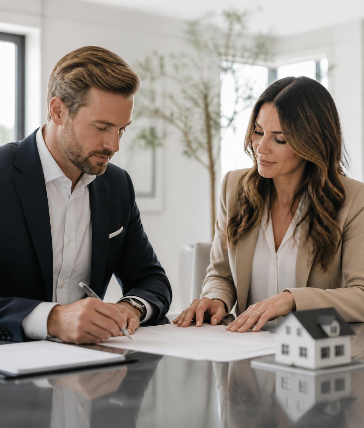 Real estate professionals reviewing closing documents